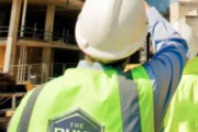 Construction Worker Wearing Safety Vest with Duke Company Logo