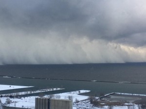 Photo Taken of Wall of Snow from the Lake Affect